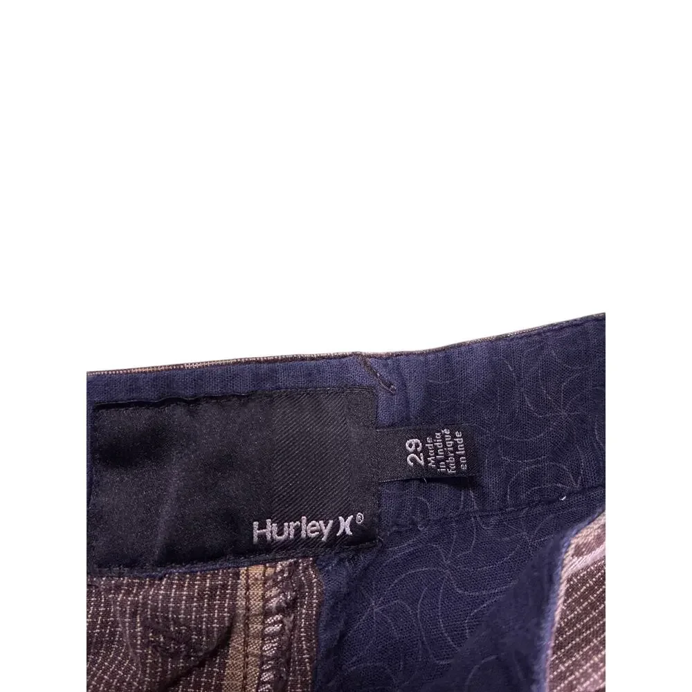 Hurley Plaid Skate Shorts Mens 29W Brown Embroidered Y2K Skater Streetwear